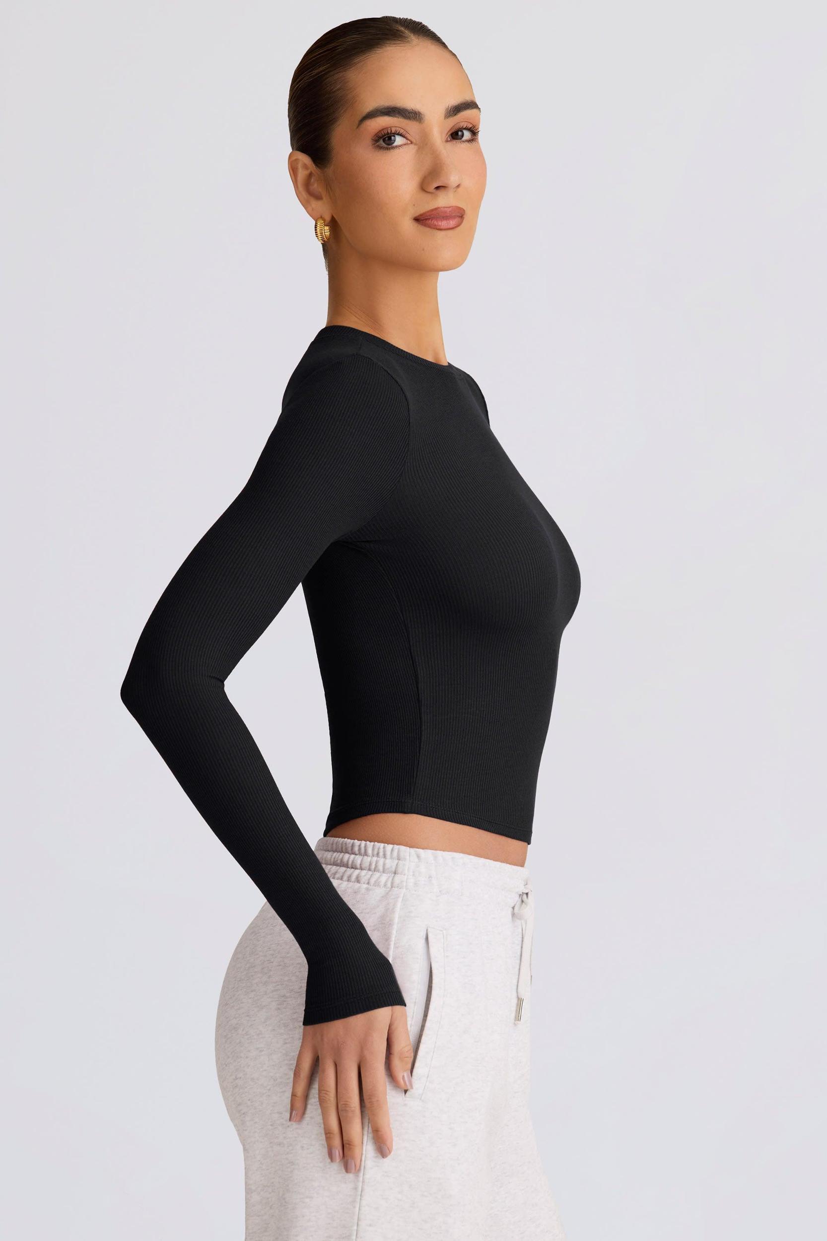 Ribbed Modal Long-Sleeve Top in Black Product Image