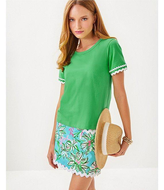 Lilly Pulitzer Clairmont Cotton Jersey Round Neck Short Sleeve Ric Rac Trim Top Product Image