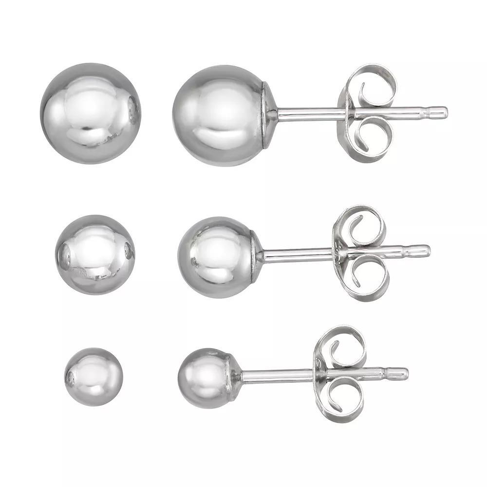 Forever 14K White Gold Graduated Ball Earring Set, Women's, 14k Whgold Product Image