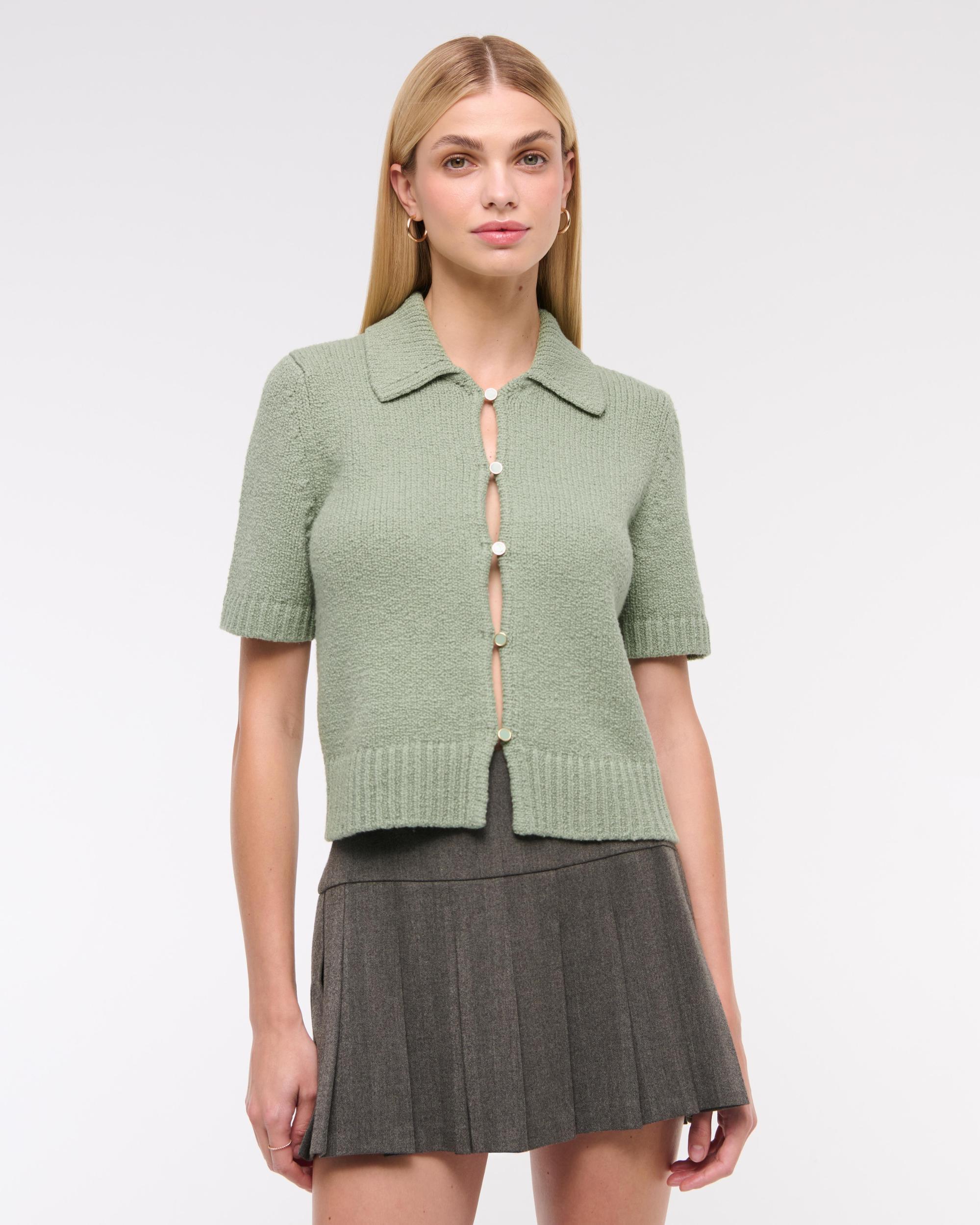 Short-Sleeve Collared Cardigan Product Image