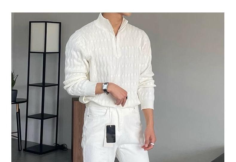 Long-Sleeve Half Zip Cable Knit Top Product Image