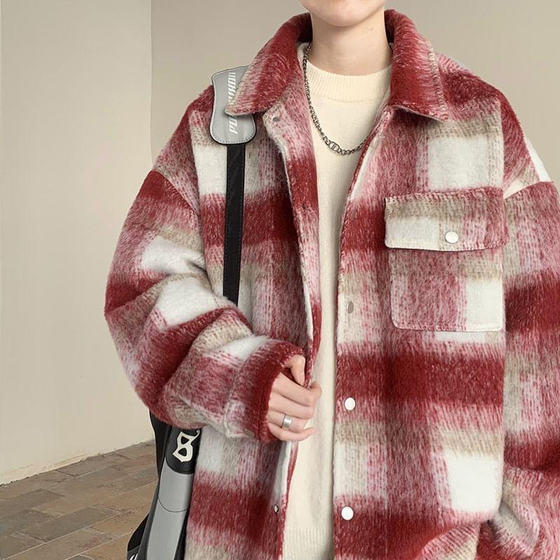 Collared Plaid Button Shacket Product Image