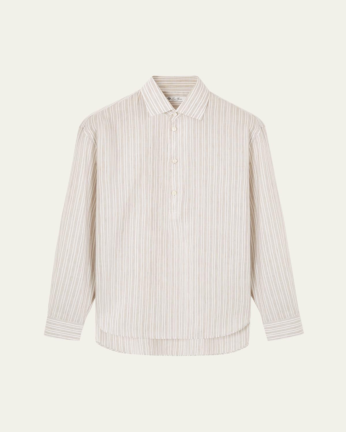 Men's Raffaele Cotton and Linen Stripe Sport Shirt Product Image