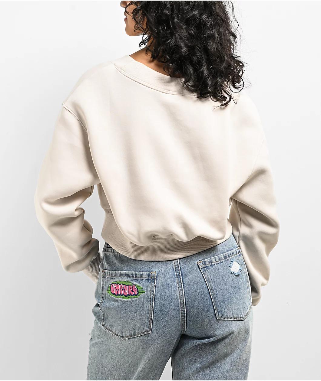 Nike Sportswear Phoenix Fleece Light Orewood Brown Crop V-Neck Sweatshirt Product Image