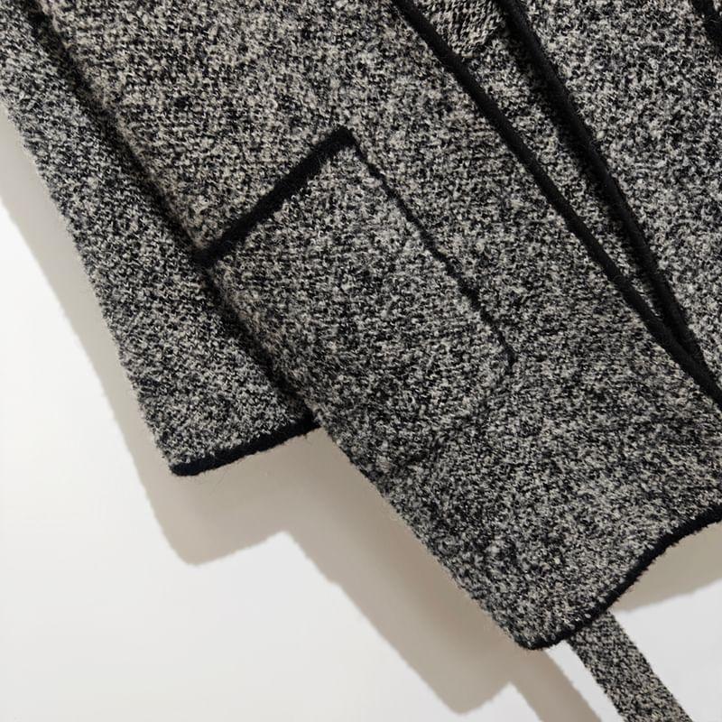 Hooded Contrast Trim Belted Open Front Coat Product Image