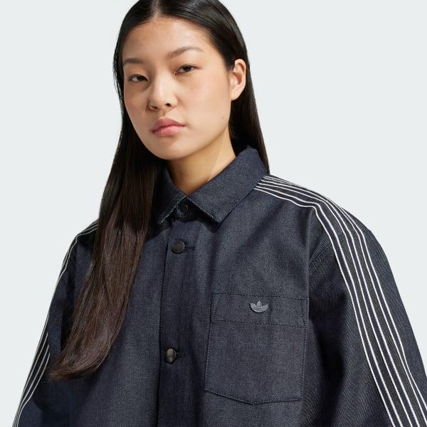 adidas Denim Short Sleeve Shirt Indigo Denim L Womens Product Image