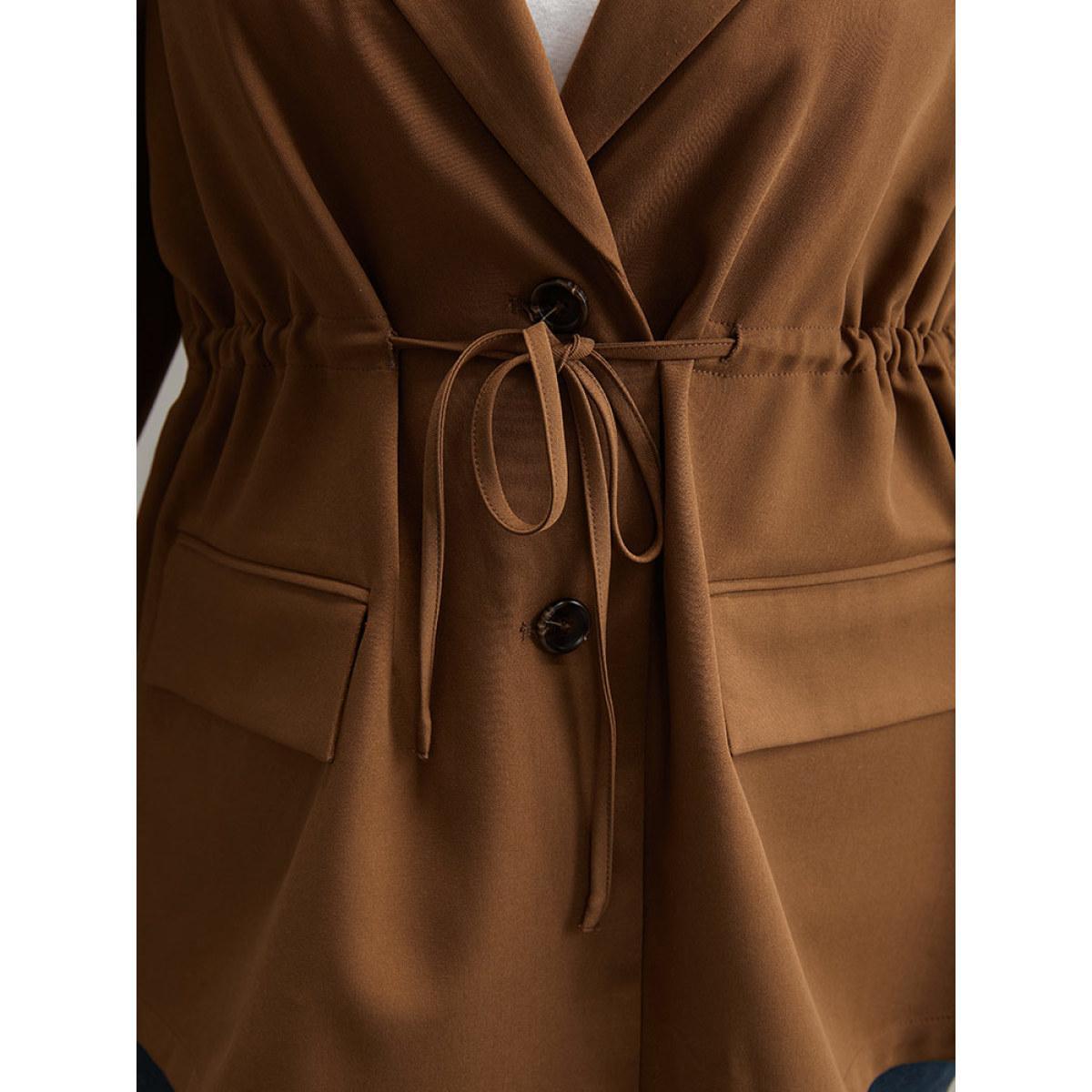 Plus Size Drawstring Flap Pocket Blazer Bronze Women Dailywear Plain Plain Sleeve Long Sleeve Suit Collar 22-24/3X Pocket Casual Blazers BloomChic Product Image