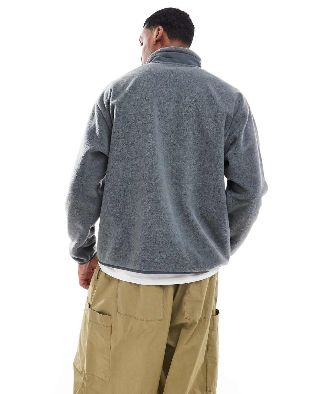 ASOS DESIGN oversized half zip fleece sweatshirt with chest pocket in gray Product Image