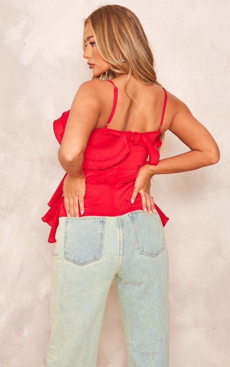 Red Chiffon Bardot Frill Strappy Long Top Product Image