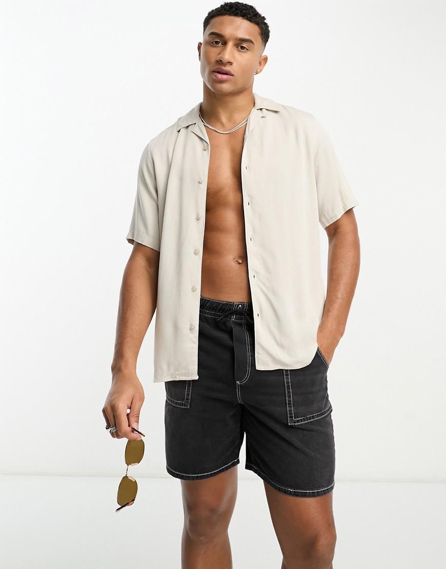 Only & Sons short sleeve viscose shirt with revere collar in beige Product Image