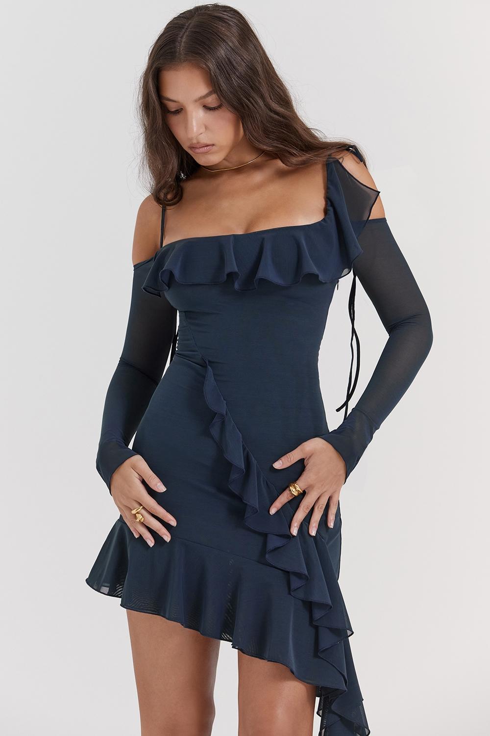 Kiki French Navy Ruffle Mini Dress Product Image