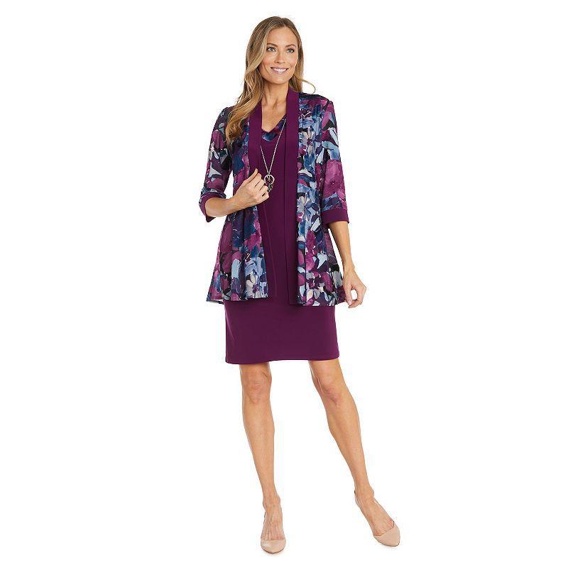 R & M Richards Womens Velvet Burnout Printed Jacket Necklace Dress Product Image