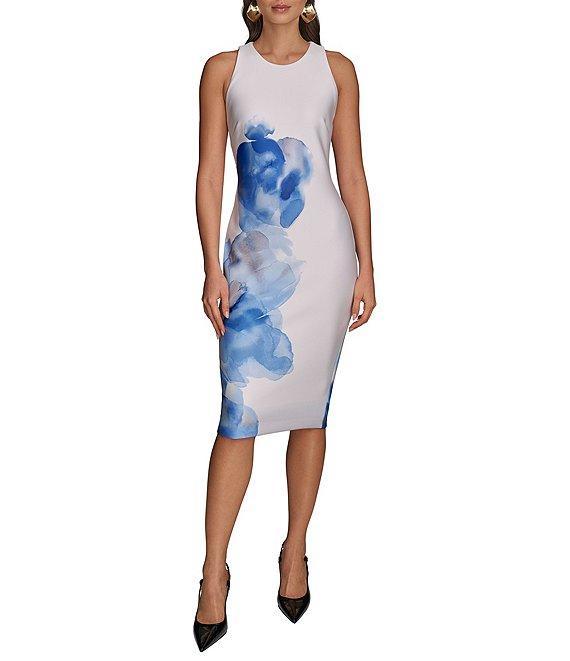 Donna Karan Sleeveless Floral Print Scuba Sheath Dress Product Image
