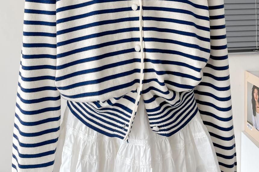 Round Neck Striped Cardigan Product Image