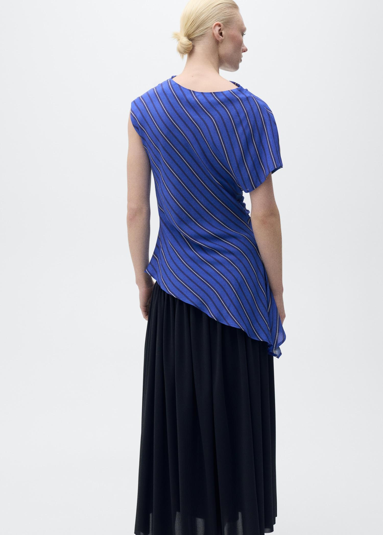 Asymmetrical striped blouse - Women | MANGO USA Product Image