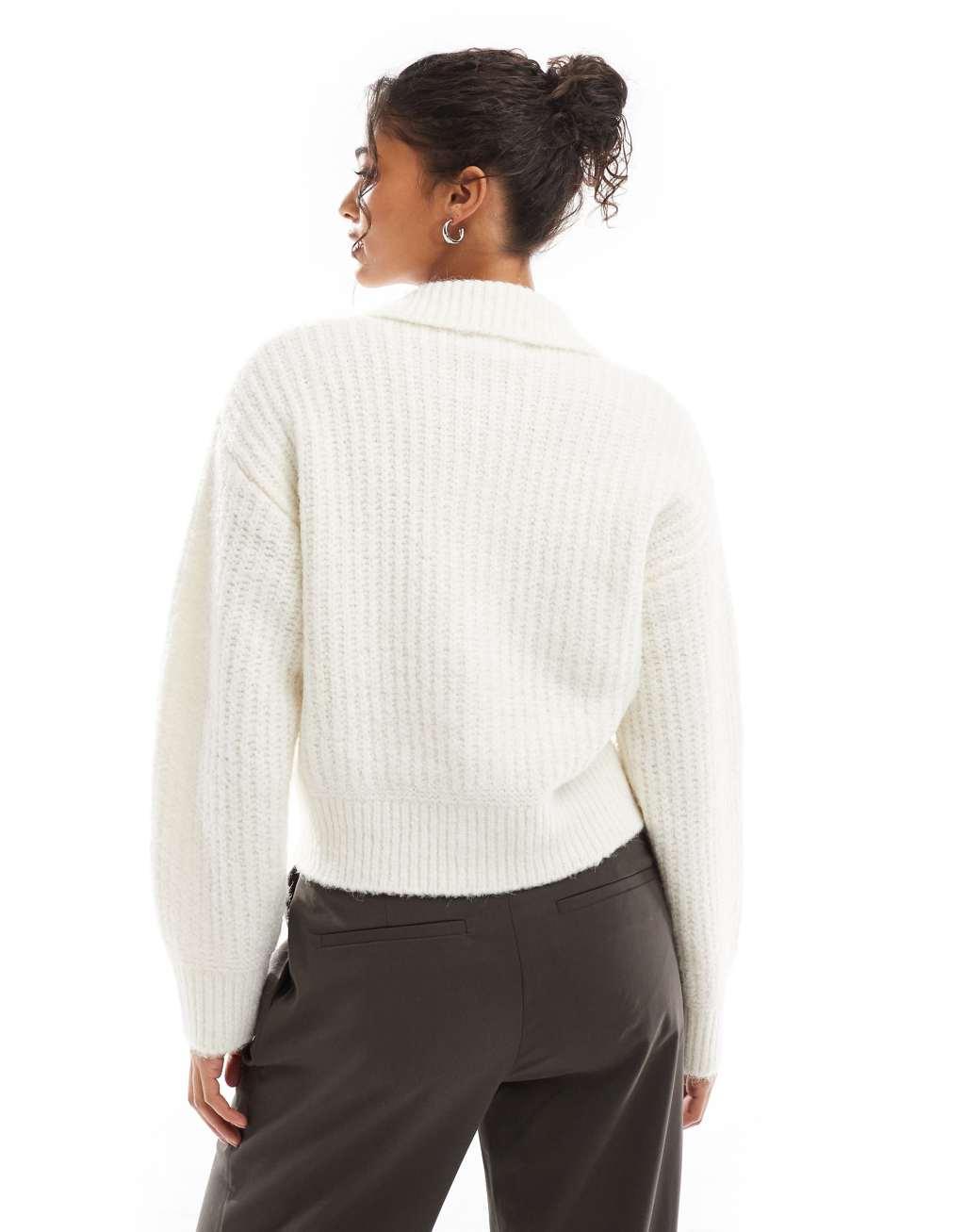 Bershka chunky knit cardigan in white Product Image