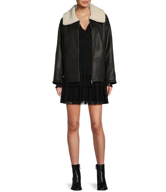 C&V Chelsea & Violet Zip-Front Sherpa Collar & Faux Suede Jacket Product Image