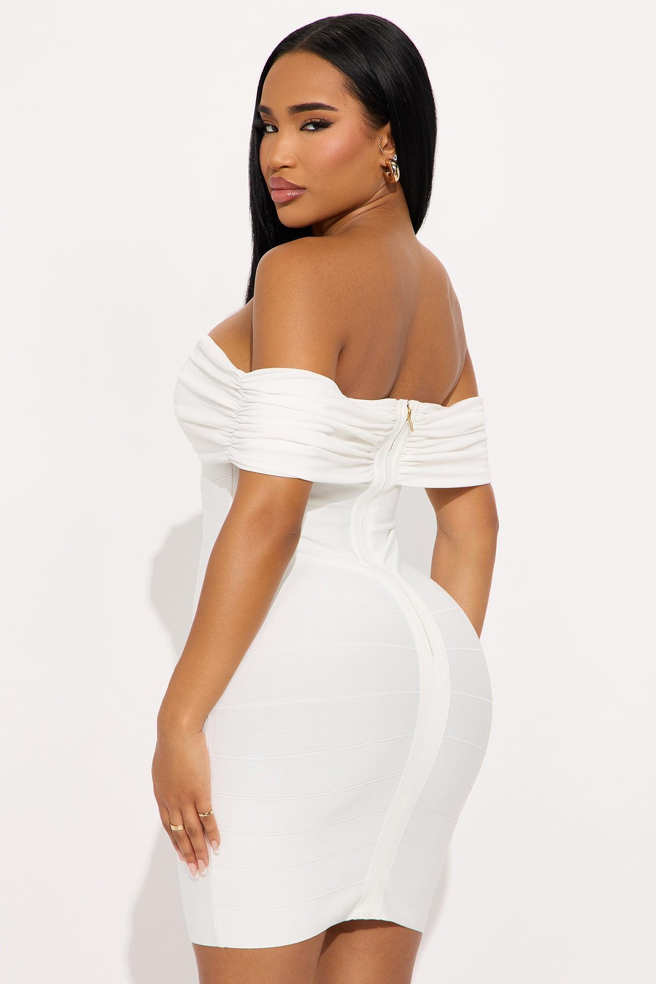 Selene Off Shoulder Bandage Mini Dress - White Product Image