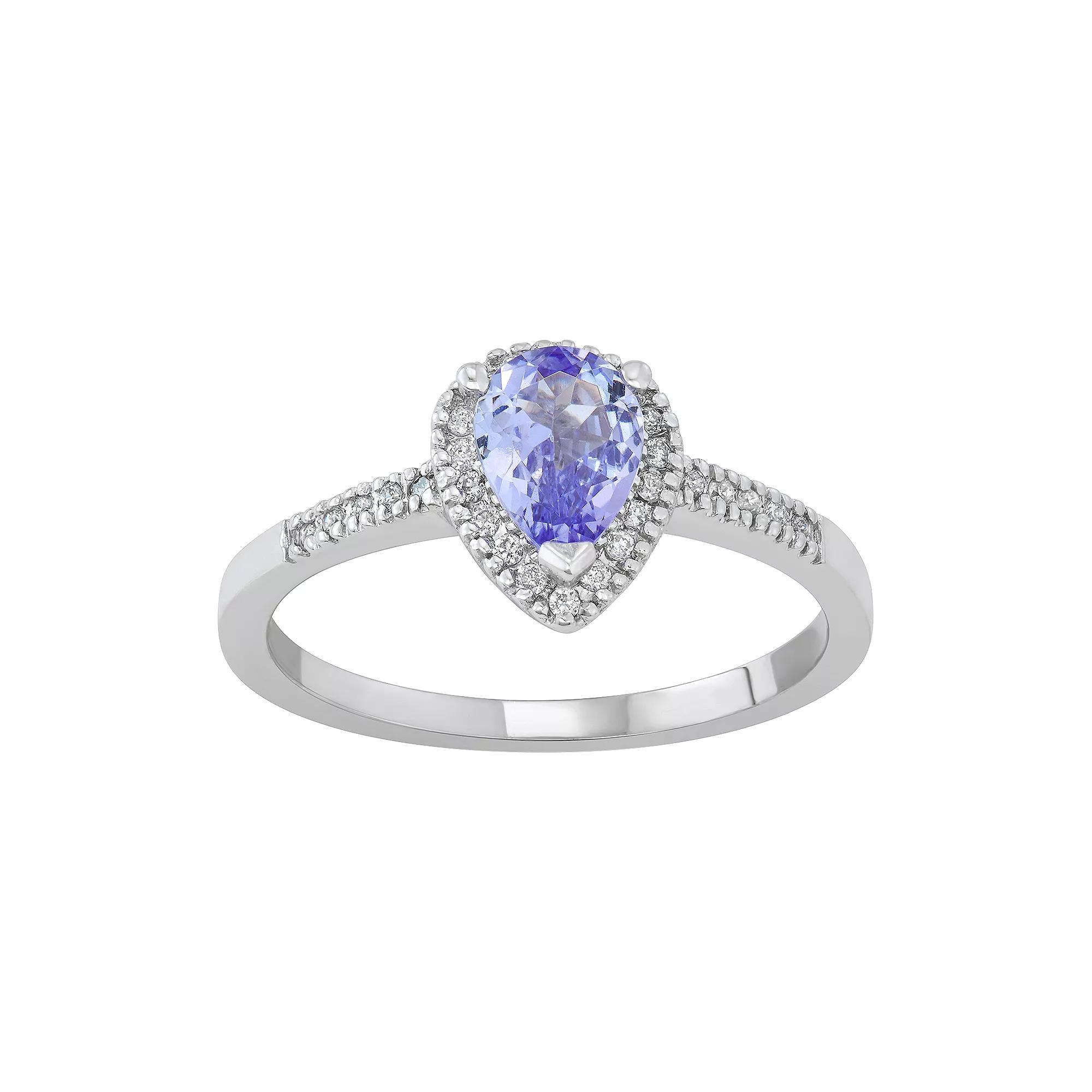 The Regal Collection 14k Gold Tanzanite & 1/10 Carat T.W. IGL Certified Diamond Teardrop Ring, Women's, Size: 7, Yellow Product Image