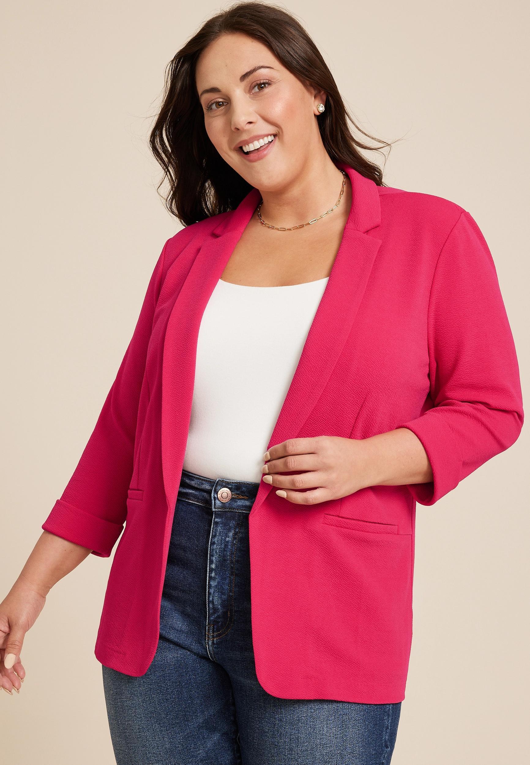 Maurices Plus Size Womens Blazer Versa Open Front Blue Size 4X Product Image
