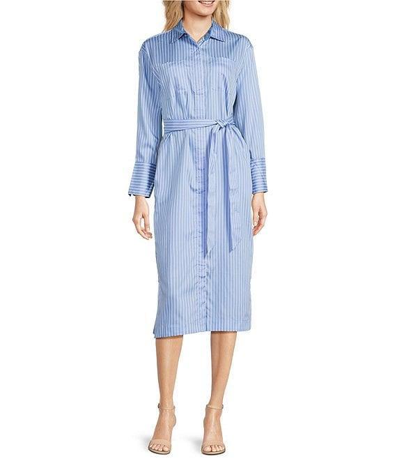 J.McLaughlin Aida Printed Catalina Cloth Split V-Neck 3/4 Sleeve Belted Midi Dress Product Image