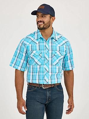 Men's 20X® Competition Advanced Comfort Short Sleeve Western Snap Shirt in Sky Plaid Product Image