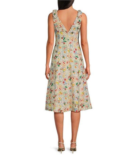 En Saison Nayeli Fruit Print Linen Blend V-Neck Sleeveless Button Front Midi Dress Product Image