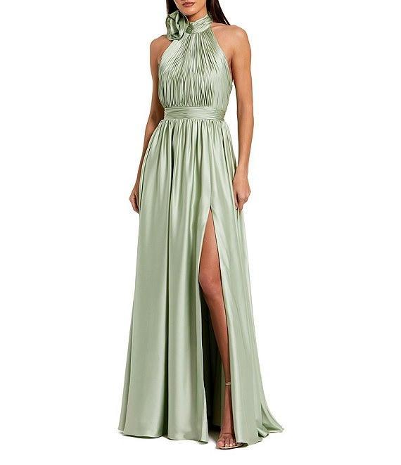 Mac Duggal Turtleneck Sleeveless Lined Thigh High Slit A-Line Open Back Detail Gown Product Image