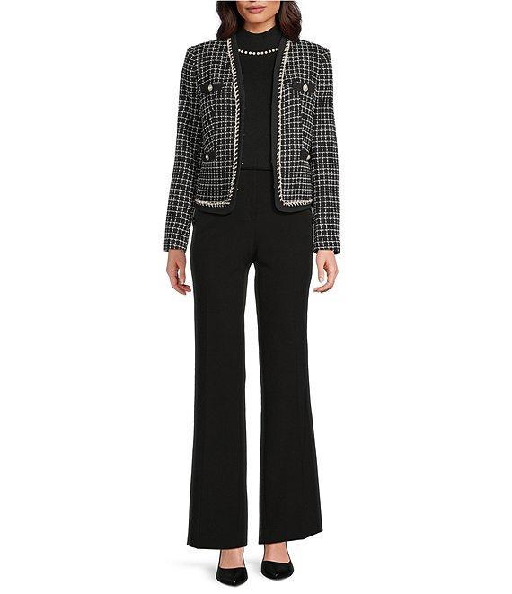 KARL LAGERFELD PARIS Tweed Novelty Trim V-Neck Long Sleeve Cropped Jacket Product Image