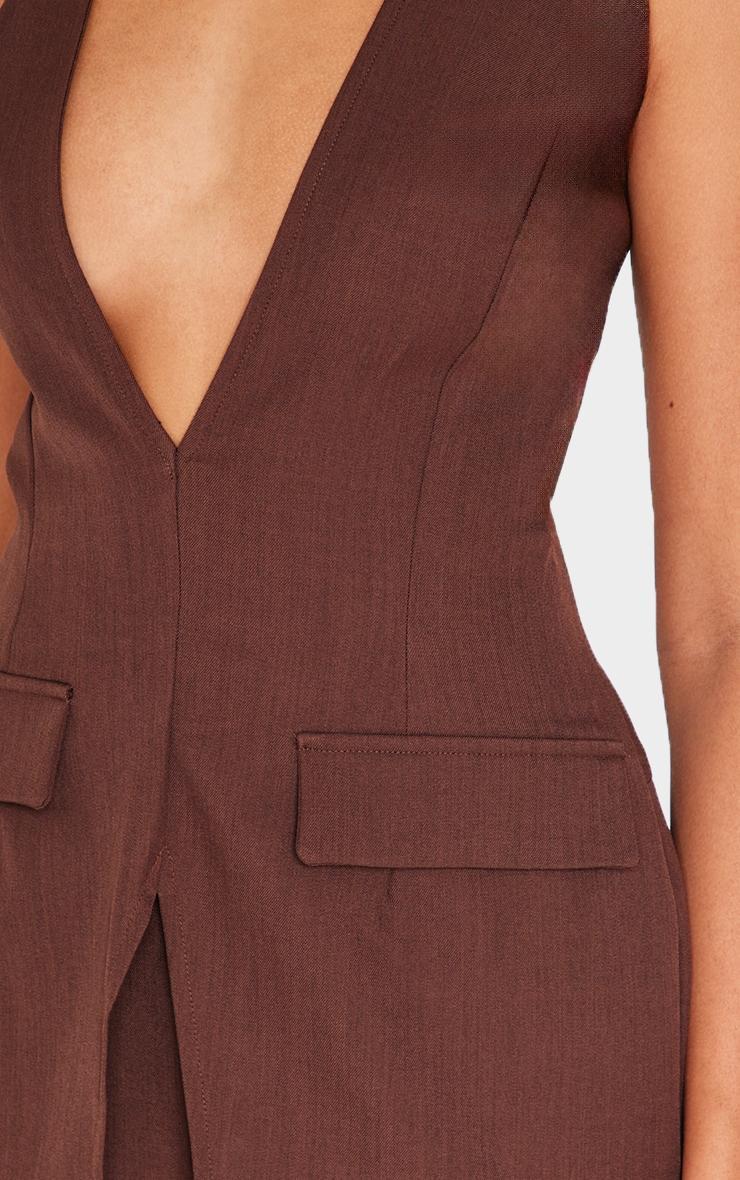 Dark Chocolate Structured Woven Vest Detail Straight Leg Jumpsuit Product Image
