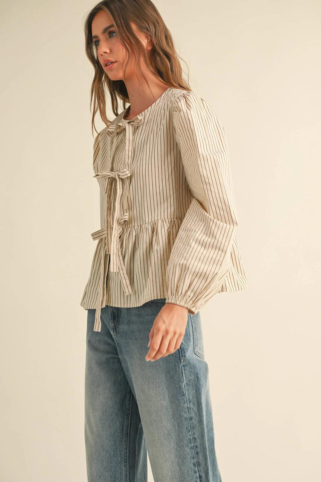 Striped Tie Front Top Product Image
