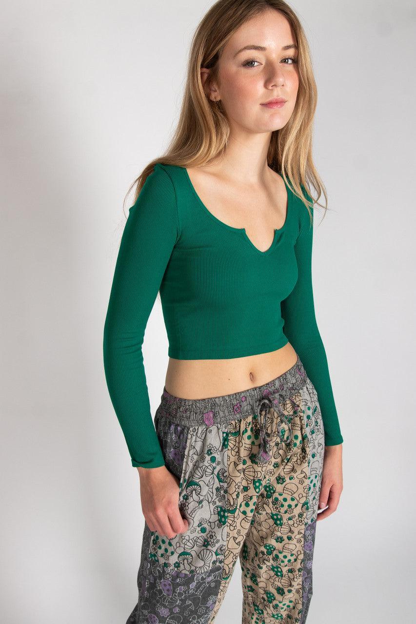 Long Sleeve Notch Neck Seamless Top Product Image