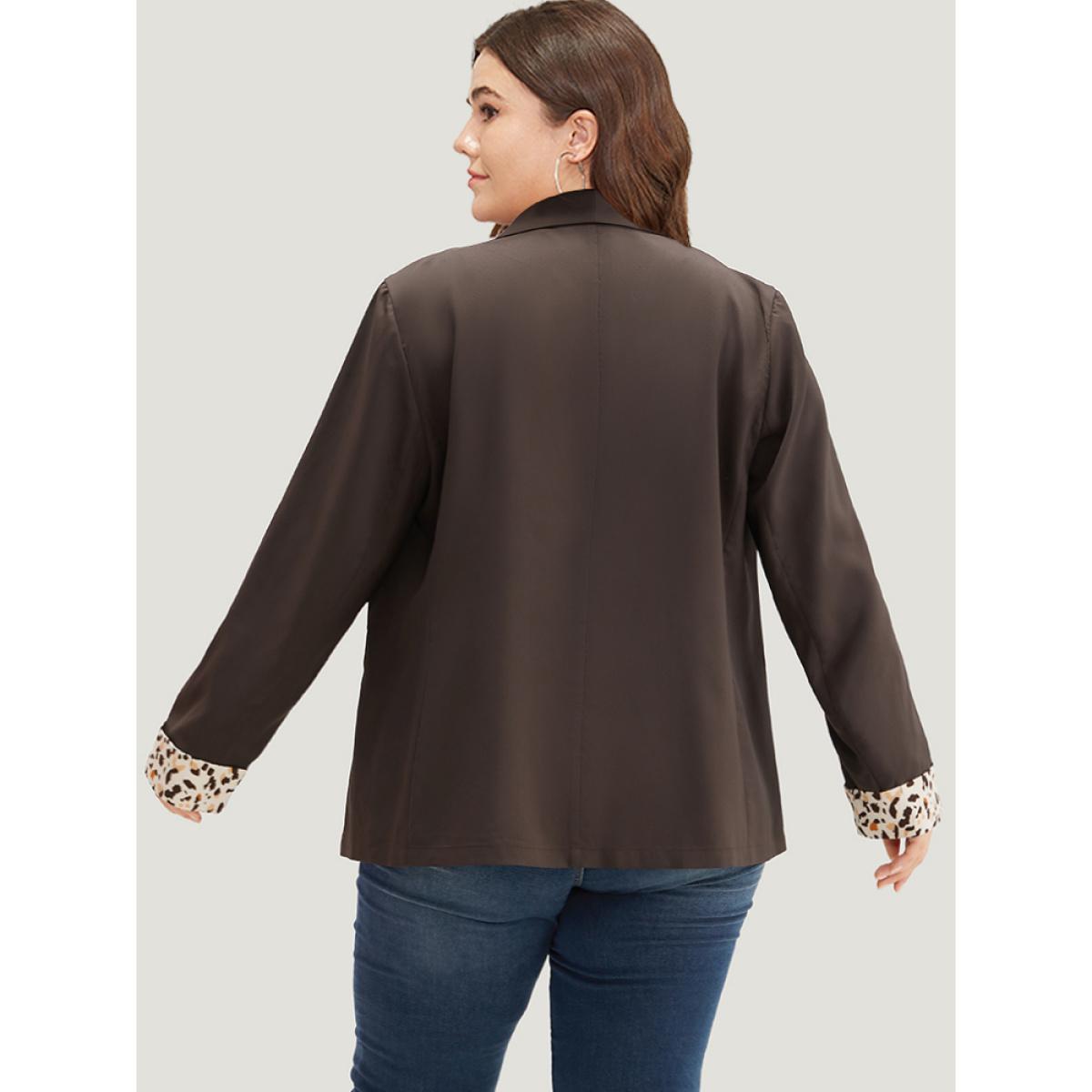 Plus Size Lapel Collar Patchwork Leopard Print Blazer DimGray Women Work Plain Contrast Sleeve Long Sleeve Lapel Collar 26/4X Pocket Office Blazers BloomChic Product Image