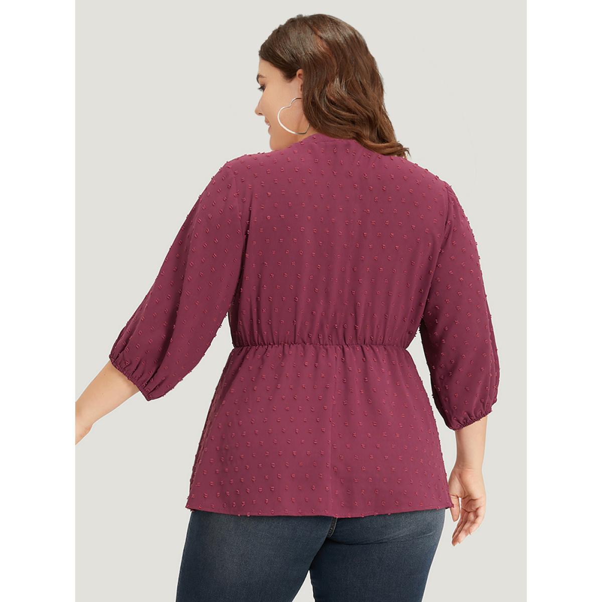 Plus Size Purple Plain Notched Button Through Lantern Sleeve Blouse Women Office Elbow-length sleeve Notched collar Work Blouses BloomChic 10/M Product Image