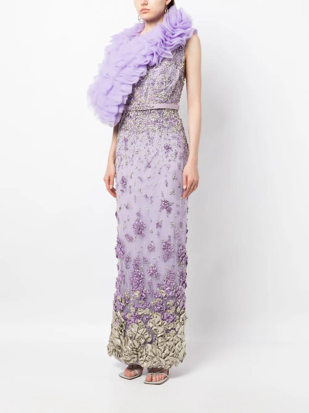 beaded tulle long dress Product Image