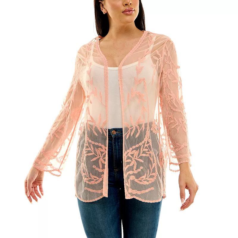 Women's Nina Leonard Floral Embroidered Mesh Long Bolero, Size: Small, Bright Green Product Image