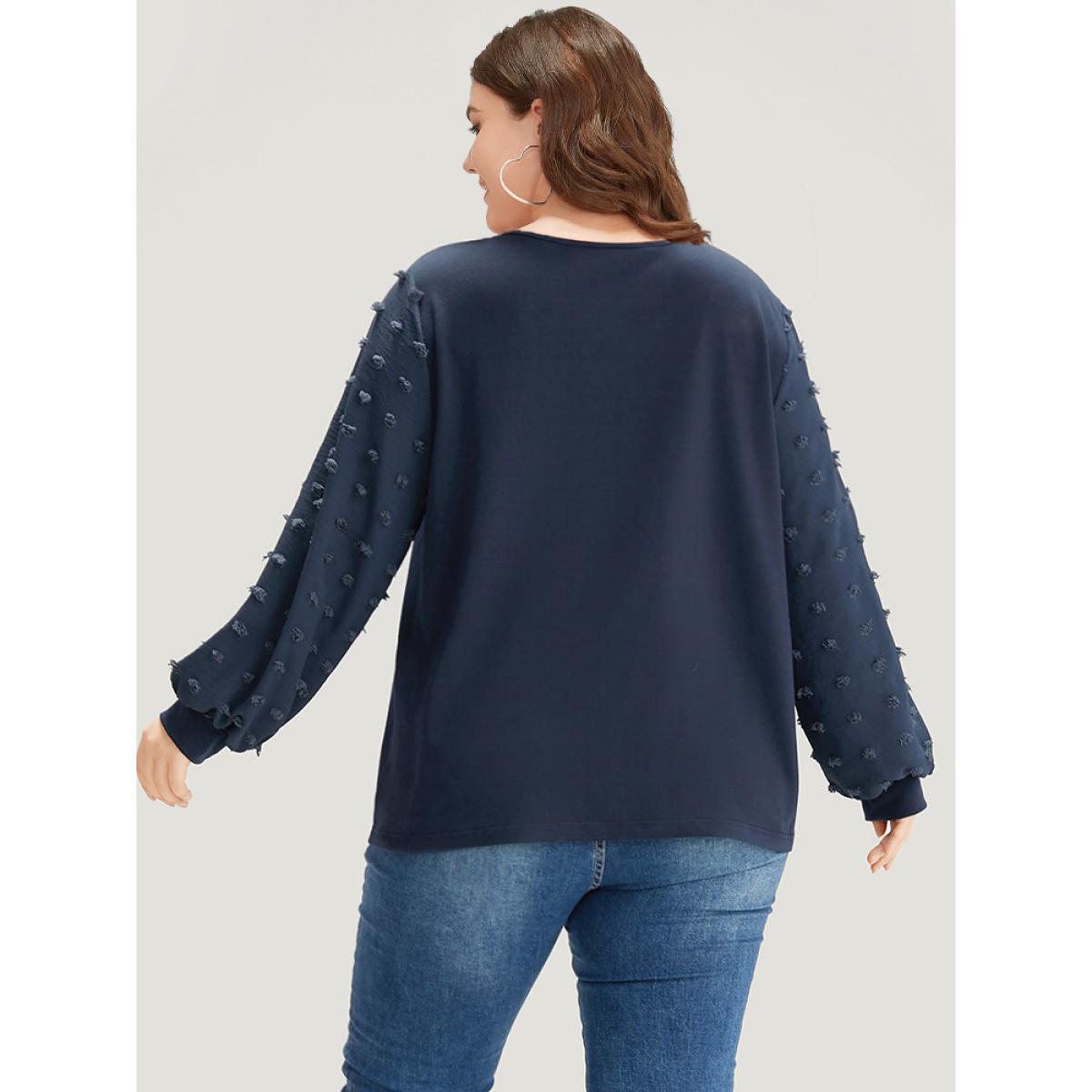 Plus Size Solid V Neck Patchwork Elastic Cuffs Sweatshirt Women Blue Elegant Elastic cuffs V-neck Dailywear Sweatshirts BloomChic 14-16/1X Product Image