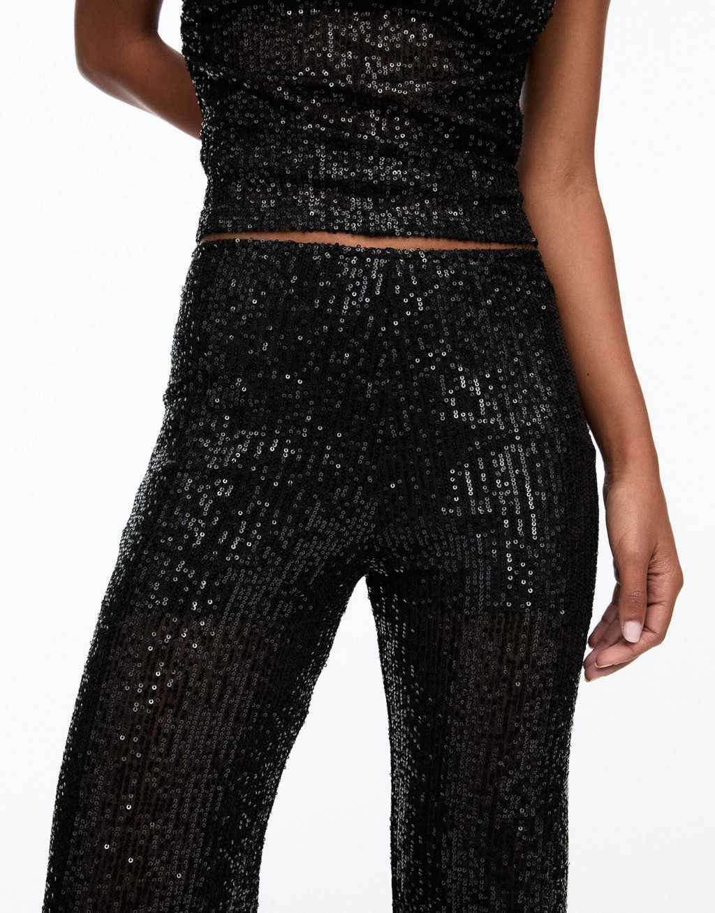 Pull&Bear x Dixie D'Amelio sequin pants in black Product Image