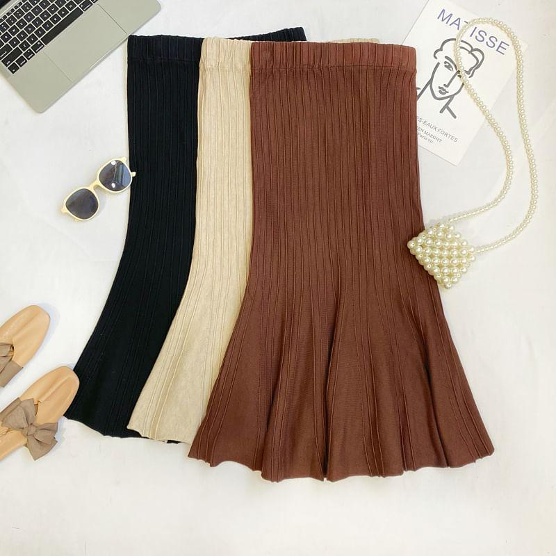 High Waist Plain Knit Midi Mermaid Skirt Product Image