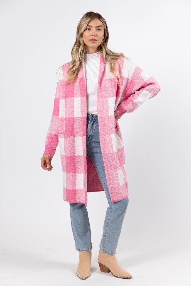 News To Me Pink Plaid Sweater Coat Product Image
