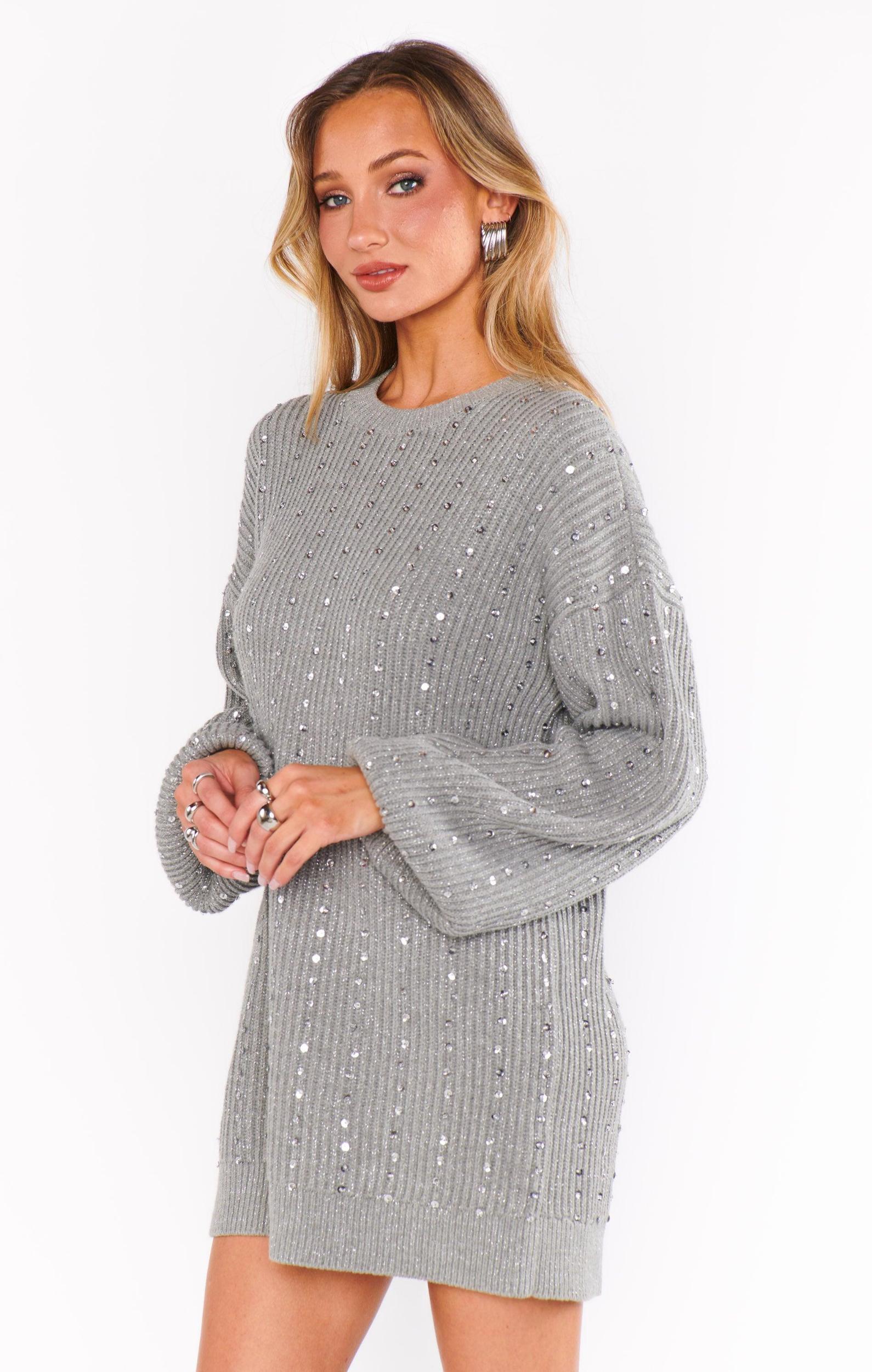 Social Sweater Dress ~ Silver Sequins Knit Product Image