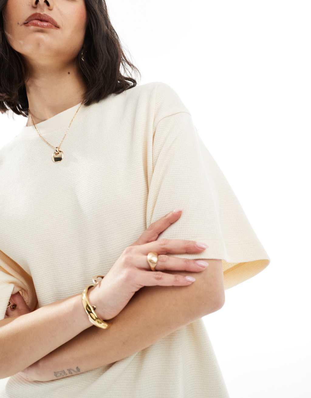 ASOS DESIGN waffle oversized T-shirt in washed cream Product Image