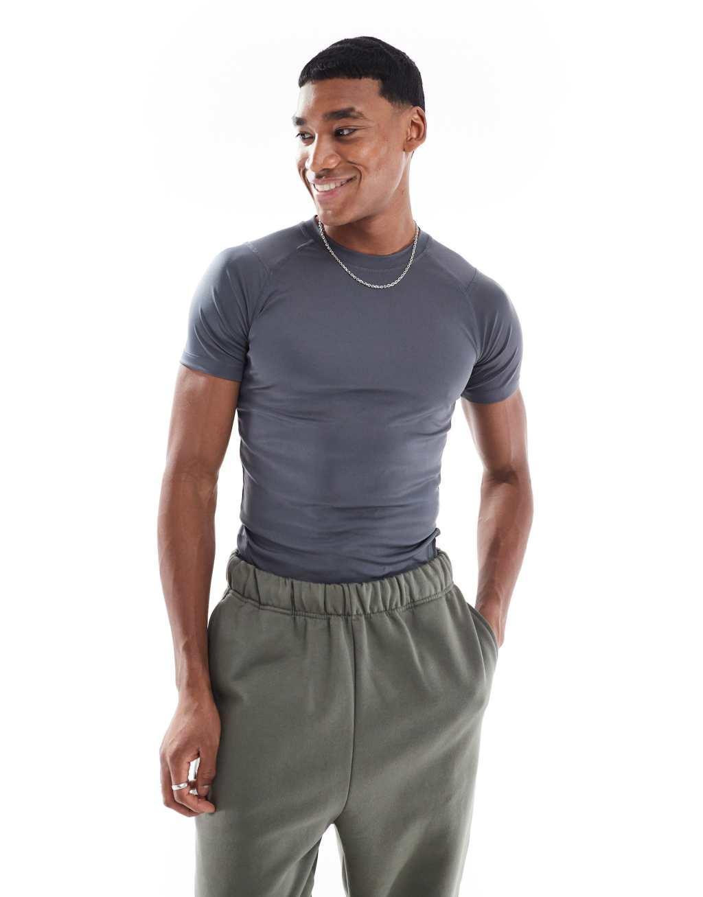 Bershka slim fit t-shirt in gray  Product Image