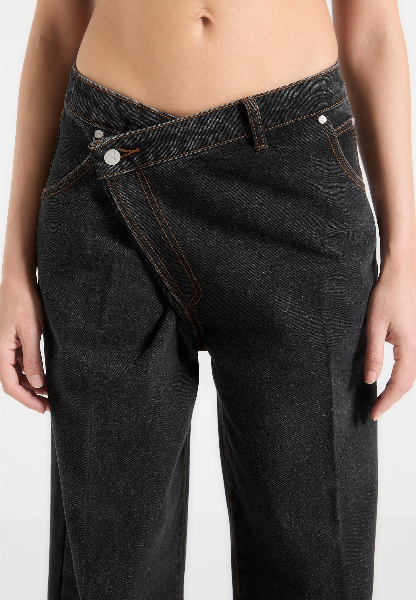 Astrid - Wrapover Wide Leg Jeans – Black Female Product Image
