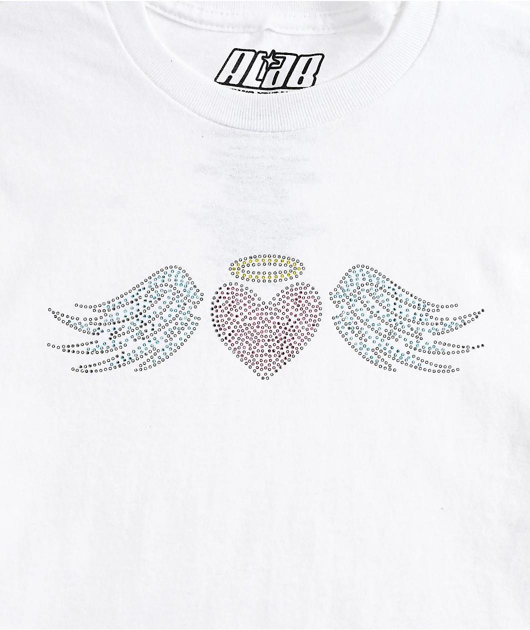 A.LAB Heart Rhinestone White Crop T-Shirt Product Image