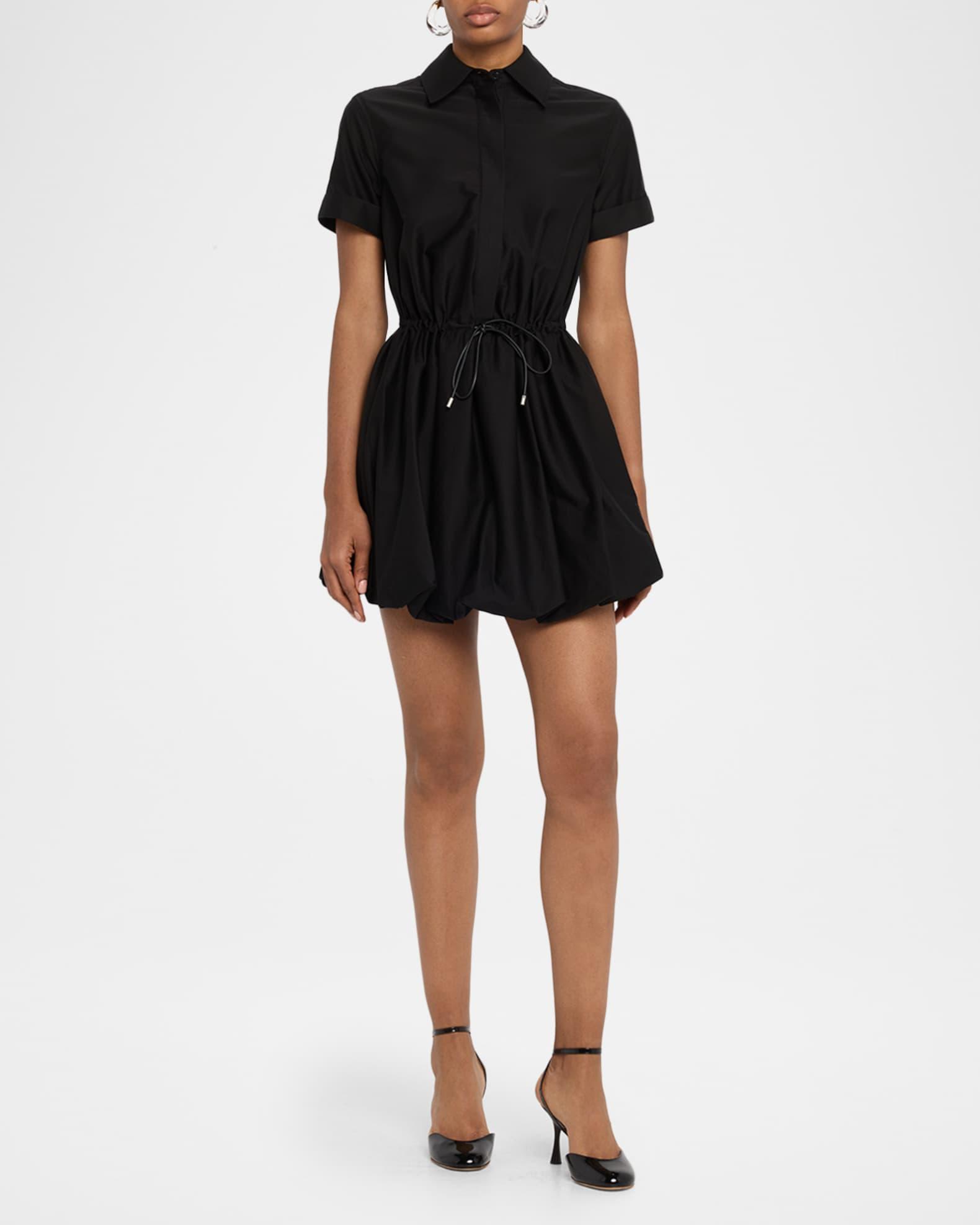Short-Sleeve Cinched-Waist Mini Bubble Shirtdress Product Image
