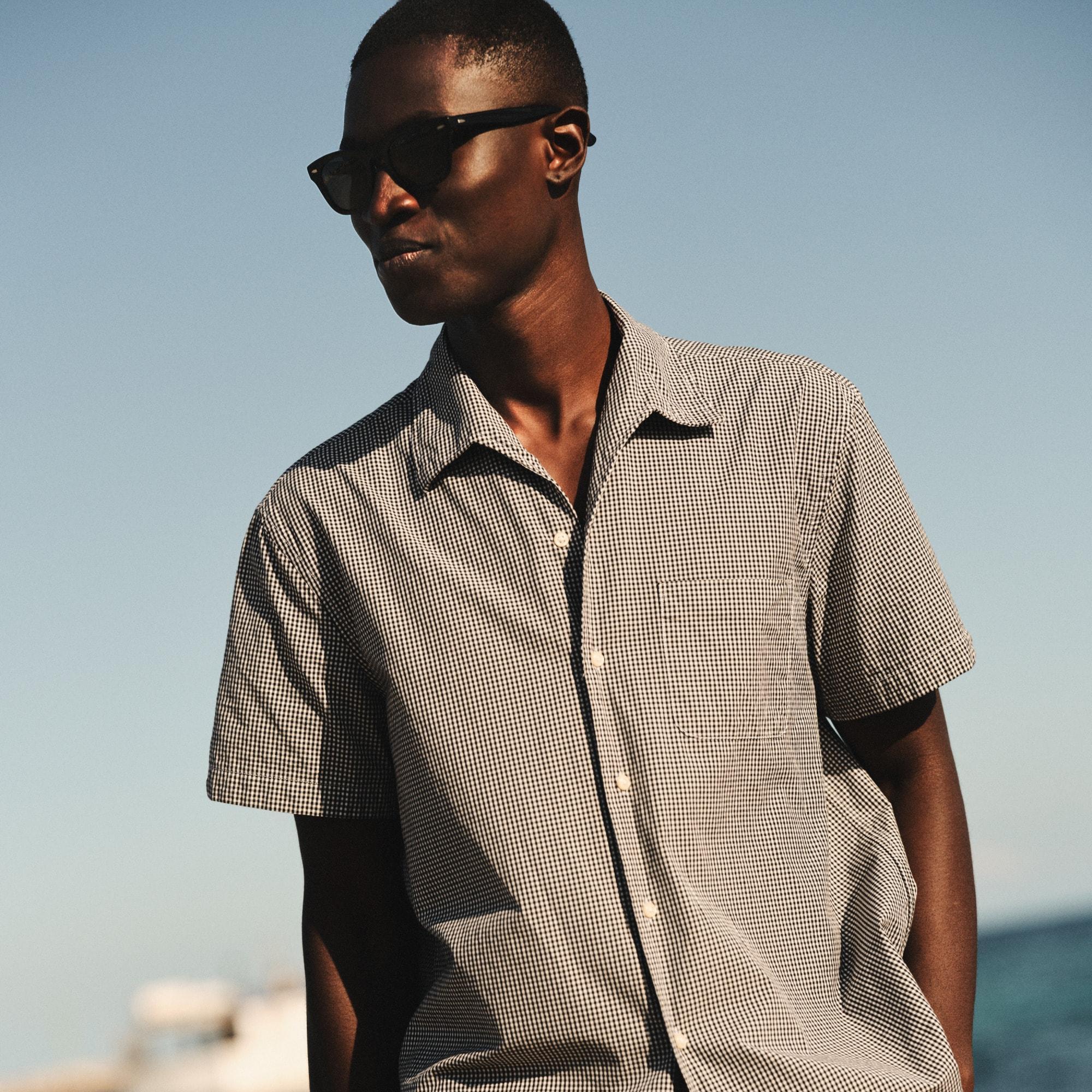 Short-sleeve Secret Wash cotton poplin camp-collar shirt Product Image