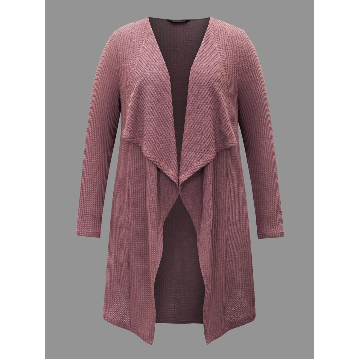 Plus Size Lapel Collar Waffle Grid Open-Front Jacket Women DustyPink Texture Loose Everyday Jackets BloomChic 14-16/1X Product Image