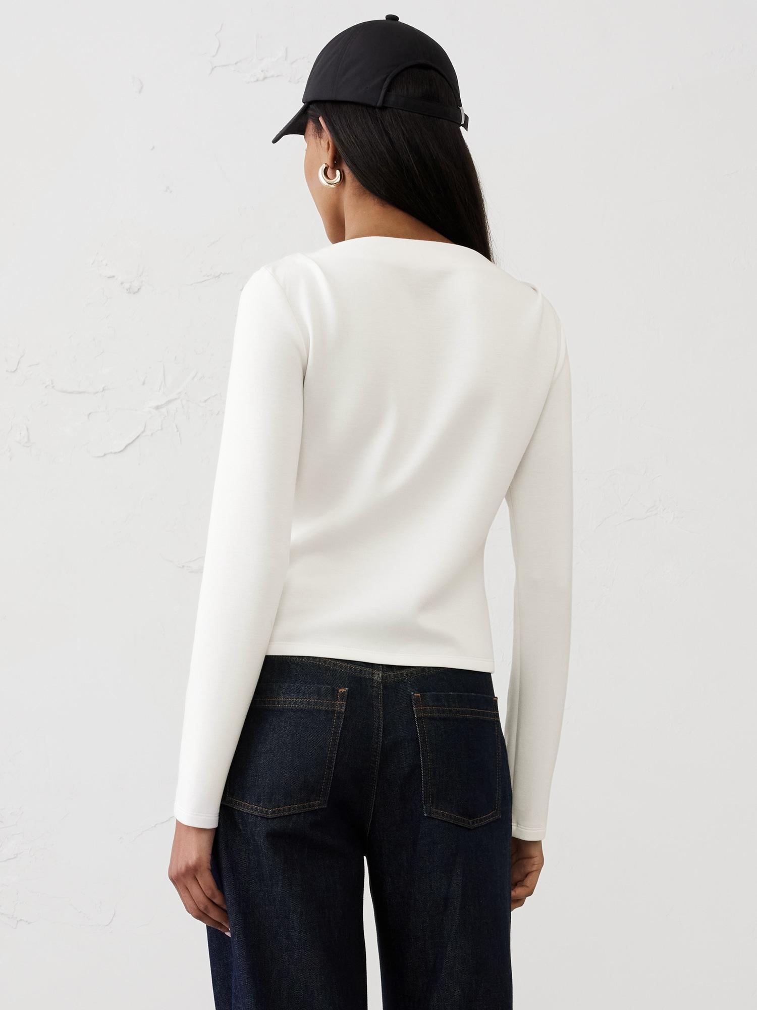 Soft Touch Scuba Pleated Boat-Neck Top Product Image