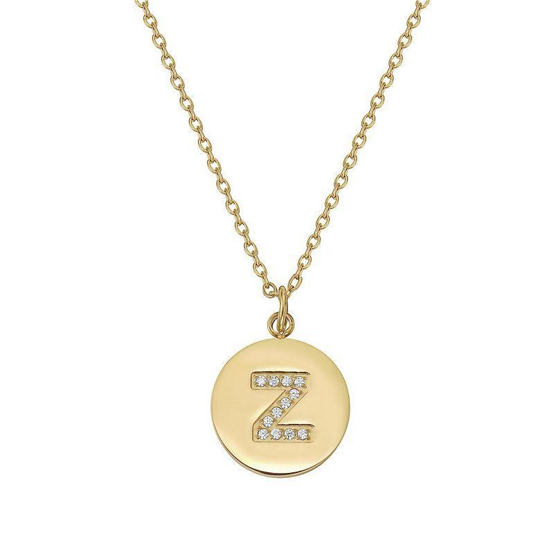 Adornia 14k Gold Plated Cubic Zirconia Engraved Letter Disc Pendant Necklace, Women's, Size: 18", Gold Tone D Product Image